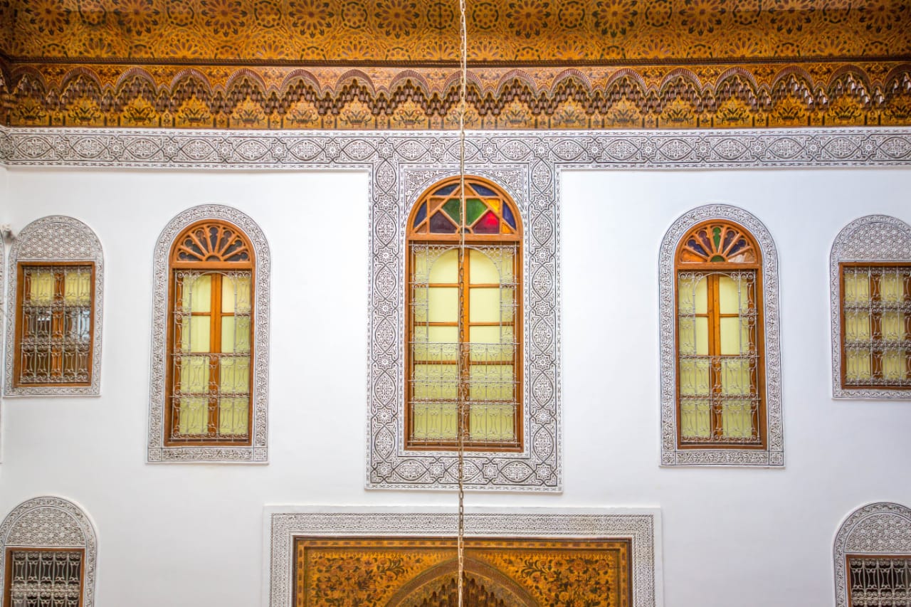 Beautiful traditional riad in Marrakech, Morocco with ornate design and central courtyard,blog