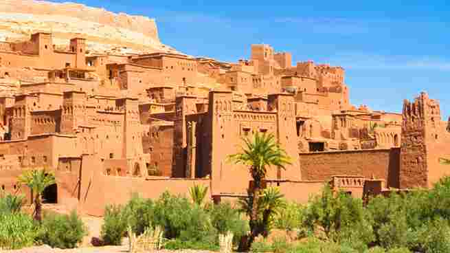 View of the ancient fortified village of Ait Ben Haddou in Morocco.3 Days Desert Tour from Agadir,5 Days Tour from Casablanca to Marrakech