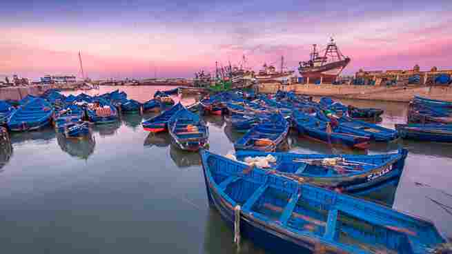 Scenic view of Essaouira city in Morocco with its historic medina and coastal landscape