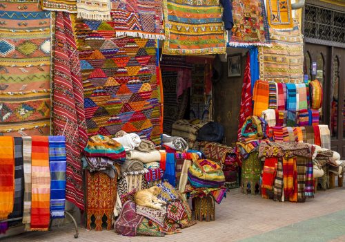 Colorful fabrics on the Agadir market in Morocco