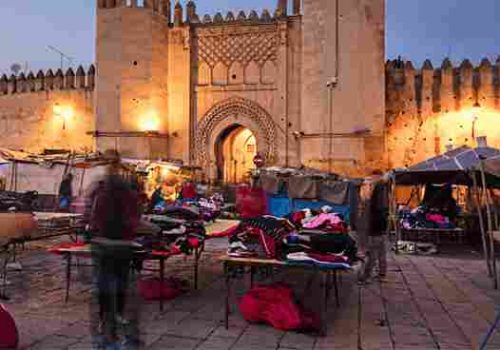 A panoramic view of Fes, Morocco showcasing the historic medina and traditional Moroccan architecture.