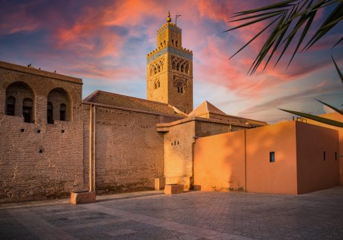 Koutoubia Mosque in Marrakesh,Morocco. Beautiful Sunlight at Sunset